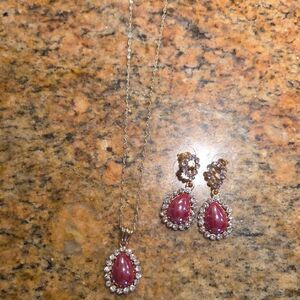 Elegant Pink Teardrop Necklace and Earrings Set | Matching Jewelry Set.